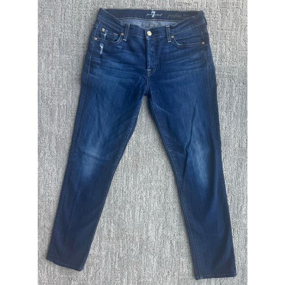 7 For All Mankind Button Fly Josefina Boyfriend skinny Dark Wash Jeans 28 - Picture 1 of 10